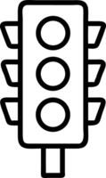 Illustration of a traffic light with three circular lights and side visors in black outline style vector