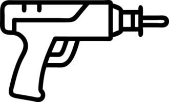 Illustration of a black outline drill with a handle and a drill bit on a white background image view vector
