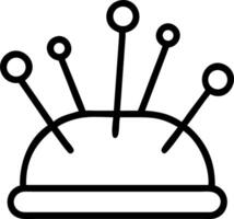 A simple line drawing of a pin cushion with five pins sticking out of it on a white background image vector