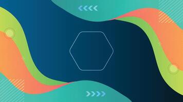 Creative abstract background featuring wavy shapes in green orange and teal with hexagon center vector