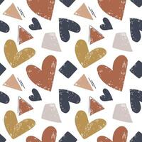 Seamless pattern with hand drawn hearts and simple geometric shapes. Doodle background with cute hearts. vector