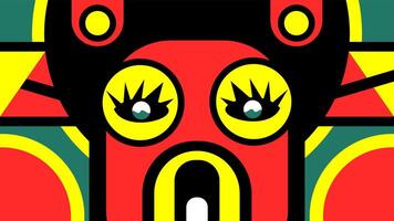 Abstract Geometric Face with Colorful Shapes. Retro art design with yellow, red, and green. vector