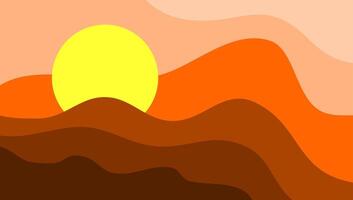 Sunset over the mountains with wavy orange gradient background. Elegant fluid or liquid design for wallpaper. vector