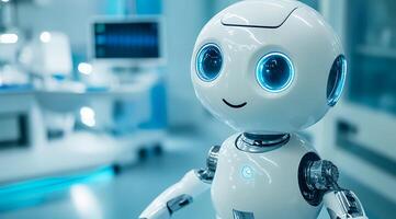 Friendly robot assistant in a clinical environment embodying future tech and artificial intelligence. photo