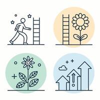 four icons depicting a man climbing a ladder, a man climbing a ladder, a man climbing a vector