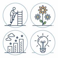 four icons with a man on a ladder, a flower, a light bulb and a ladder vector