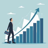 businessman walking up a graph chart with an arrow vector