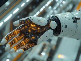 Futuristic Robotic Hand with Glowing Tech Lights photo