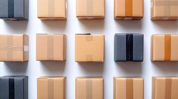 A collection of neatly arranged cardboard boxes. photo