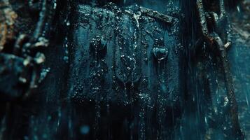 A close-up of a weathered, locked chest. photo