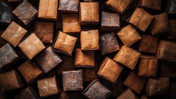A close-up of stacked brown packages. photo