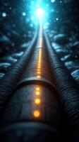 A futuristic pipe glowing in an underwater setting. photo