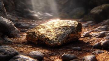 A glowing rock in a serene natural setting. photo
