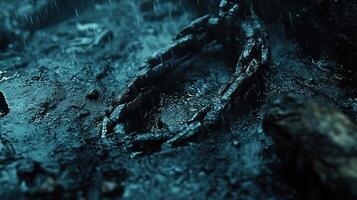 A close-up of a weathered, cracked surface. photo