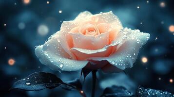 A delicate rose adorned with water droplets. photo