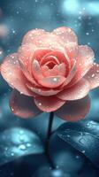 A pink flower with water droplets on petals. photo
