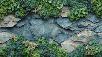 A rocky surface surrounded by lush greenery. photo