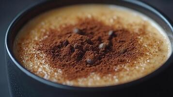 Creamy dessert topped with cocoa powder. photo