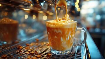 Coffee being brewed with caramel swirls. photo