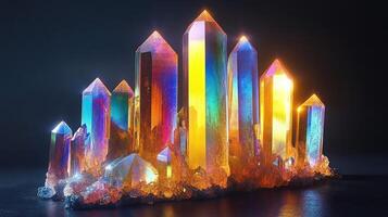 Colorful crystal formation with vibrant reflections. photo