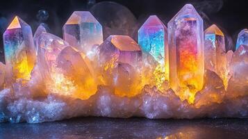 Colorful crystals illuminated with vibrant light. photo