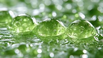 Close-up of green bubbles in liquid. photo