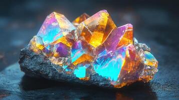 Colorful crystal cluster with vibrant bright reflections. photo