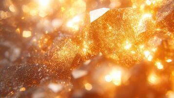 Close-up of sparkling golden crystals. photo