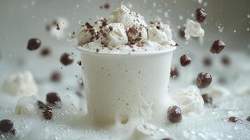 Creamy beverage with toppings and splashes. photo