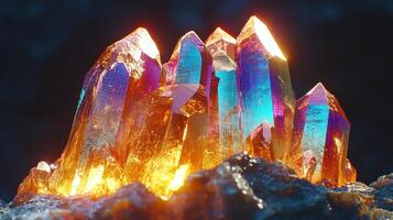 rich Colorful crystal formation glowing in the light. photo