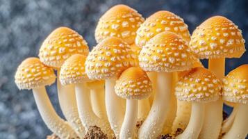 Cluster of orange mushrooms with textured caps. photo