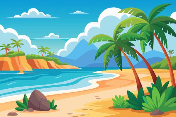 Tropical Beach and Mountain Coastline Scenery