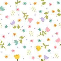 Cute spring Flowers seamless pattern. Colorful floral botanical background. Wrapping, texture, textile illustration vector