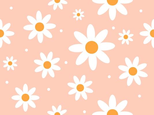 Daisy Flowers seamless pattern. Pastel peach floral botanical background. Wrapping, texture, textile illustration