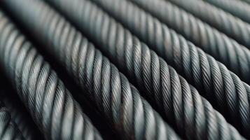 Close-up of twisted steel cables for construction use. photo