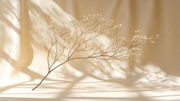 Delicate branch with tiny flowers casting soft shadows. photo