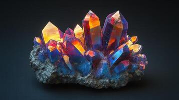 Colorful cool crystal cluster with vibrant reflections. photo
