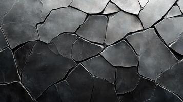 Cracked surface with a dark, textured appearance. photo
