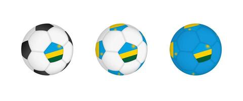 Collection football ball with the Rwanda flag. Soccer equipment mockup with flag in three distinct configurations. vector