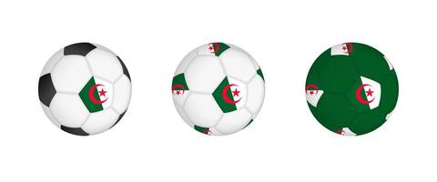 Collection football ball with the Algeria flag. Soccer equipment mockup with flag in three distinct configurations. vector