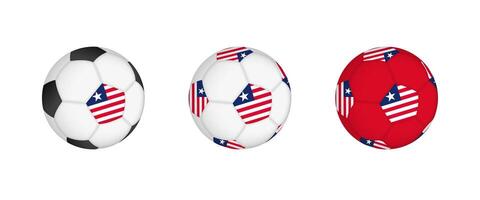 Collection football ball with the Liberia flag. Soccer equipment mockup with flag in three distinct configurations. vector