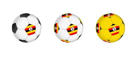Collection football ball with the Uganda flag. Soccer equipment mockup with flag in three distinct configurations. vector
