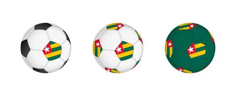 Collection football ball with the Togo flag. Soccer equipment mockup with flag in three distinct configurations. vector