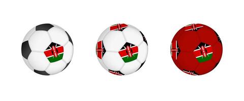 Collection football ball with the Kenya flag. Soccer equipment mockup with flag in three distinct configurations. vector
