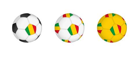Collection football ball with the Mali flag. Soccer equipment mockup with flag in three distinct configurations. vector