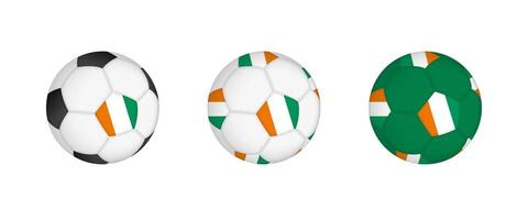 Collection football ball with the Ivory Coast flag. Soccer equipment mockup with flag in three distinct configurations. vector