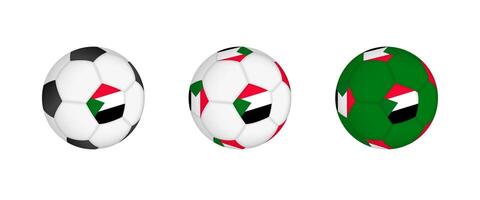 Collection football ball with the Sudan flag. Soccer equipment mockup with flag in three distinct configurations. vector