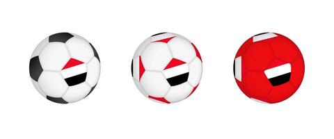 Collection football ball with the Yemen flag. Soccer equipment mockup with flag in three distinct configurations. vector