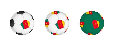 Collection football ball with the Cameroon flag. Soccer equipment mockup with flag in three distinct configurations. vector