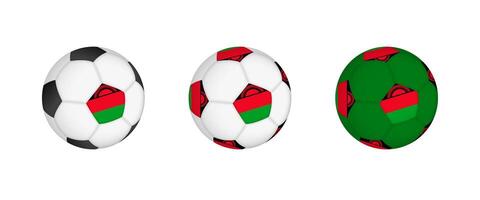 Collection football ball with the Malawi flag. Soccer equipment mockup with flag in three distinct configurations. vector